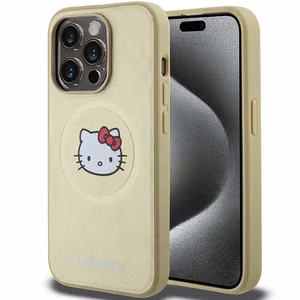 Hello Kitty Nahkainen Kitty Head MagSafe Suojakuori iPhone 15 Pro:lle - kultainen