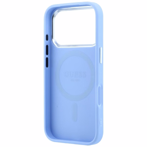 Guess Grained Triangle Logo -suojakuori laitteelle iPhone 18 Pro / 17 Pro, MagSafe-yhteensopiva – sininen