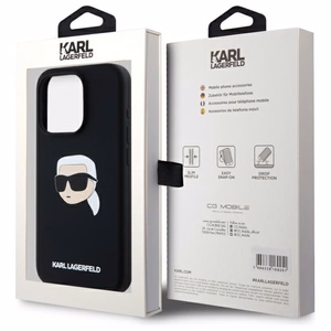 Karl Lagerfeld KLHMP15LSKHPPLK iPhone 15 Pro 6.1 musta/musta kovakuori Silikoninen Karl Head Print MagSafe