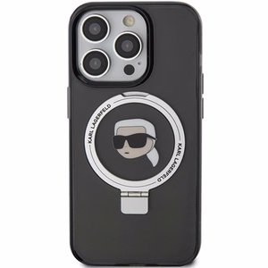 Karl Lagerfeld KLHMP15LHMRSKHK iPhone 15 Pro 6.1 musta/musta kovakuori Ring Stand Karl Head MagSafe