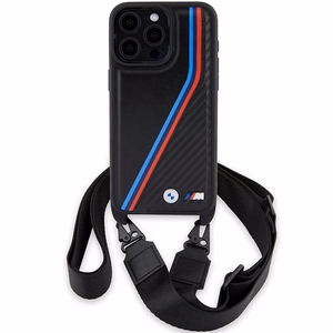 BMW M Edition Carbon Tricolor Lines & Hihna Suojakuori iPhone 15 Pro Maxille - musta