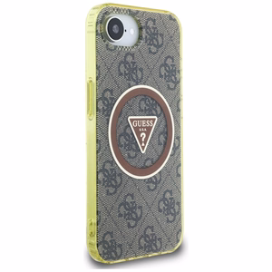 GUESS IML Metal Glitter 4G Circle Triangle MagSafe Alkuperäinen Suojakuori iPhone 17e/16e:lle - Ruskea