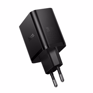 Hoco verkkolaturi 2x USB-C + USB-A QC3.0 PD 3A 65W N75 musta
