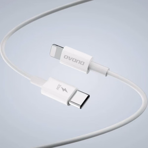 GaN Dudao A30EUL 30W USB-A / USB-C Wall Charger + USB-C - Lightning Cable - White
