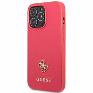 Guess Saffiano 4G Small Metal Logo Suojakuori iPhone 13 Pro / 13:lle - vaaleanpunainen