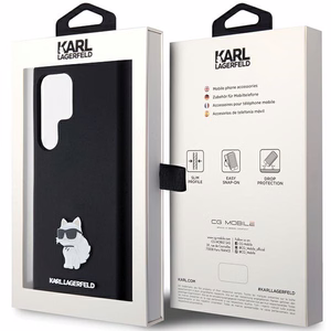 Karl Lagerfeld Silikoninen Choupette Metal Pin Suojakuori Samsung Galaxy S23 Ultralle - musta