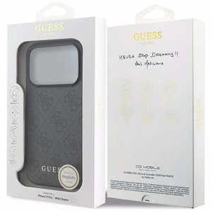 Guess 4G Charms Collection MagSafe Suojakuori iPhone 17 Prolle - musta
