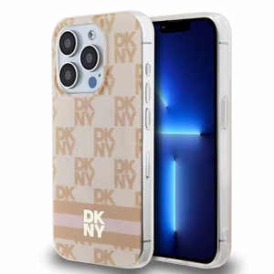 DKNY IML Ruudullinen Mono-kuvio ja Painetut Raidat MagSafe Suojakuori iPhone 15 Pro:lle - vaaleanpunainen