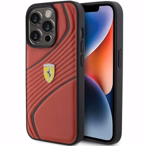 Ferrari Twist Metal Logo Suojakuori iPhone 15 Pro:lle - punainen