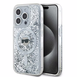 Karl Lagerfeld Liquid Glitter Karl Head MagSafe suojakuori iPhone 15 Pro:lle - läpinäkyvä