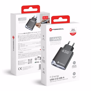 Puhelinlaturi Forcell F-Energy Ultra Slim GaN III USB C + USB A PD QC4.0 3A 45W B245202(1A1C) musta