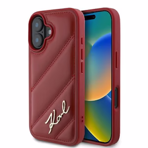 Karl Lagerfeld Suojakuori iPhone 16 6.1 KLHCP16SPQDSMGR Punainen Kova Diagonal Quilted Script
