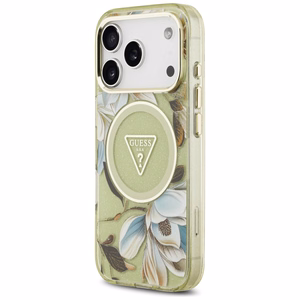 GUESS IML Glitter Flowers Triangle MagSafe -suojakuori iPhone 17 Pro Max - vihreä