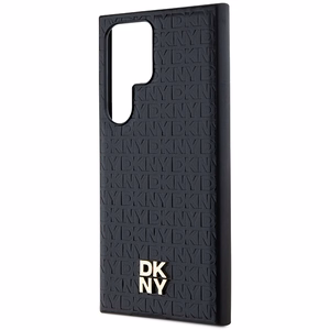 DKNY Nahkainen Pattern Metal Logo MagSafe Suojakuori Samsung Galaxy S24 Ultra:lle - Musta