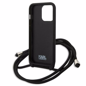Karl Lagerfeld Leather Monogram Patch and Cord Iconik Case for iPhone 13 Pro / 13 - Black