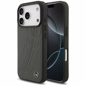 Mercedes Leather Large Laurel Leave MagSafe -suojakuori iPhone 17 Pro - musta/harmaa