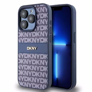 DKNY Nahkainen Mono Raita ja Metallinen Logo Suojakuori iPhone 15 Pro:lle - sininen