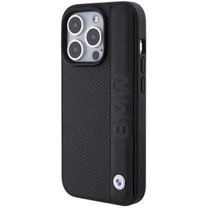 BMW Nahkainen Textured & Stripe iPhone 15 Pro Max Suojakuori - musta