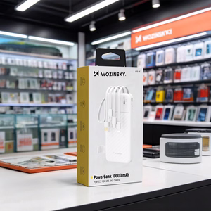 Wozinsky W11-W 10000mAh 10W varavirtalähde sisäänrakennetuilla kaapeleilla ja taskulampulla - valkoinen