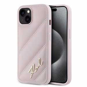 Karl Lagerfeld Diagonal Quilted Script Suojakuori iPhone 15 Plus / 14 Plus:lle - vaaleanpunainen