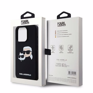 Karl Lagerfeld Silikoninen Karl & Choupette MagSafe Suojakuori iPhone 15 Prolle - musta