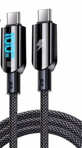 Vakoss TC-U560 USB-C–USB-C-kaapeli digitaalinäytöllä, 100 W, 1,5 m, musta