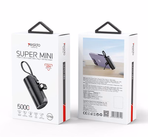 YESIDO POWERBANK YP68 5000 mAh 12W + USB-C CABLE, LIGHTNING CONNECTOR BLACK