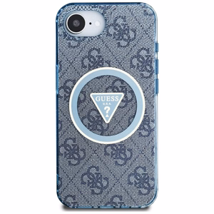 GUESS IML Metal Glitter 4G Circle Triangle MagSafe Alkuperäinen Suojakuori iPhone 17e/16e:lle - Sininen