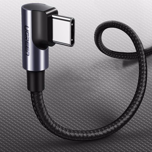 Ugreen US255 50125 USB-C (suora) / USB-C (kulma) PD QC -kaapeli 60W 3A 2m - harmaa