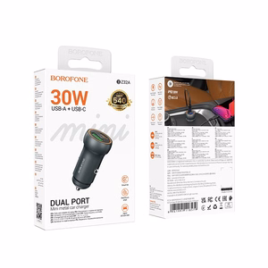 Autolaturi Borofone BZ32A USB-C/USB-A 30W Harmaa