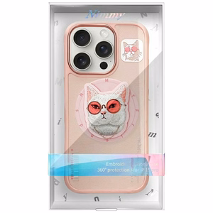 Nimmy Glasses Cool Cat MagSafe Suojakuori iPhone 16 Pro:lle - vaaleanpunainen