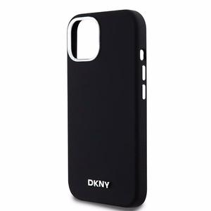 DKNY Liquid Silikoninen Small Metal Logo MagSafe Suojakuori iPhone 15 Plus / 14 Plus:lle - musta