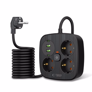 Tech-Protect PCS3X4 jatkojohto 3 pistoketta 2xUSB-A 2xUSB-C 200 cm - musta