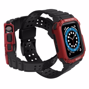 Protect Strap Band for Apple Watch 38/40/41mm Armored Case Strap - musta, punainen