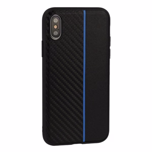 Moto Carbon Suojakuori Samsung Galaxy A6 Plus 2018:lle - musta sinisellä raidalla