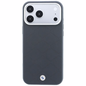 BMW Sign Deboss Quilted Metal Logo -suojakuori laitteelle iPhone 18 Pro / 17 Pro, MagSafe-yhteensopiva – tummanharmaa