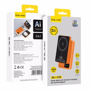 Blavec varavirtalähde 10000 mAh BJ-03 Slim 13,5 mm - Type C - 22,5 W magneettinen Magsafe 3-in-1 (PBBJ03-MC10O) oranssi alumiini