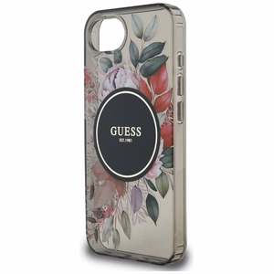 GUESS IML Flowers MagSafe Alkuperäinen Suojakuori iPhone 17e/16e:lle - Musta