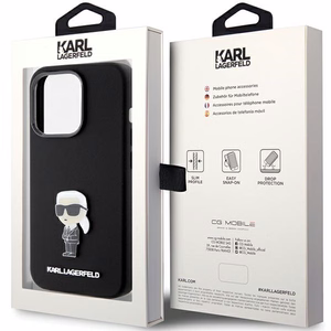 Karl Lagerfeld Silikoninen Ikonik Metal Pin Suojakuori iPhone 15 Prolle - musta
