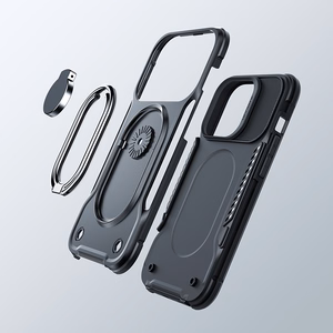 Joyroom Dual sarana tapauksessa iPhone 14 Pro panssaroitu kotelo jalusta ja rengas haltija musta