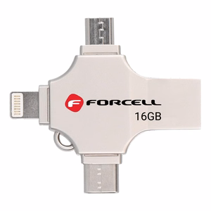 Pendrive 16GB USB 3.2 Gen 1 (USB A / USB C / Lightning / Micro USB) Forcell F-Data Metal Quad hopeinen