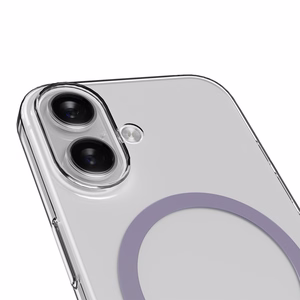 Puro Lite Mag TPU+PC suojakuori MagSafe-yhteensopiva iPhone 17:lle - läpinäkyvä vaaleanpunaisella renkaalla