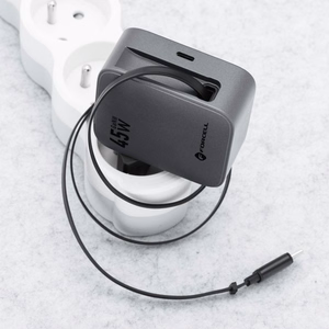 Puhelinlaturi Forcell F-Energy GaN USB C + sisaanvedettava kaapeli USB C PD QC4.0 3A 45W VT-R5 harmaa
