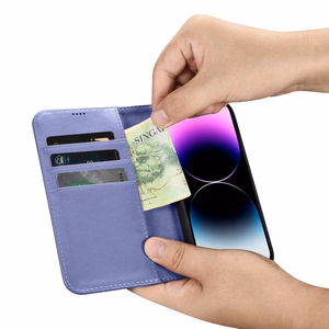 iCarer Lompakko Kotelo 2in1 Cover iPhone 14 Pro Max Nahka Flip Cover Anti-RFID Light Purple (WMI14220728-LP)