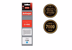 Activejet AC-G490C – syaani mustepullo, korvaa tuotteen Canon GI-490C, 70 ml, Supreme, 7000 sivua