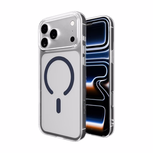 Puro Lite Mag TPU+PC suojakuori MagSafe-yhteensopiva iPhone 17 Pro Max:lle - läpinäkyvä sinisellä renkaalla