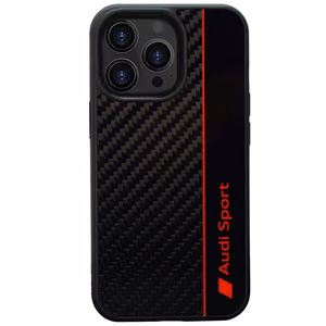 Audi Carbon Fiber Stripe Suojakuori iPhone 13 Pro / 13 6.1 musta/musta kova kuori AUS-TPUPCIP13P-R8/D1-BK