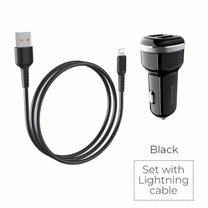 Borofone BZ13 Extreme autolaturi 2 USB-A-liitännällä, 12 W, Lightning-kaapelilla, musta