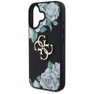 Guess Grained Roses Big 4G logo Suojakuori iPhone 16:lle - musta
