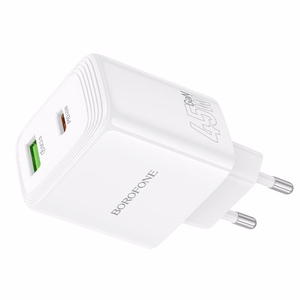 Borofone Wall charger BN30 Cargador GaN - USB + Type C - QC 3.0 PD 45W white